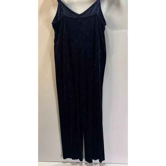 Aerie Dark Blue Velvet Burnout Holiday V-Neck Wide Leg Jumpsuit Womens Size L - Picture 7 of 11